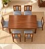 Vedika 6 Seater Dining Set In Provincial Teak Finish With Grey Colour Chair Vedika 6 Seater Dining Set In Provincial Teak Finish With Grey Colour Chair