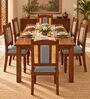 Vedika 6 Seater Dining Set In Provincial Teak Finish With Grey Colour Chair Vedika 6 Seater Dining Set In Provincial Teak Finish With Grey Colour Chair