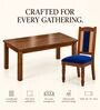 Vedika 6 Seater Dining Set In Provincial Teak Finish With Navy Blue Colour Chair Vedika 6 Seater Dining Set In Provincial Teak Finish With Navy Blue Colour Chair