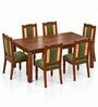 Vedika 6 Seater Dining Set In Provincial Teak Finish With Olive Green Colour Chair Vedika 6 Seater Dining Set In Provincial Teak Finish With Olive Green Colour Chair