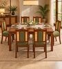 Vedika 6 Seater Dining Set In Provincial Teak Finish With Olive Green Colour Chair Vedika 6 Seater Dining Set In Provincial Teak Finish With Olive Green Colour Chair
