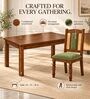 Vedika 6 Seater Dining Set In Provincial Teak Finish With Olive Green Colour Chair Vedika 6 Seater Dining Set In Provincial Teak Finish With Olive Green Colour Chair