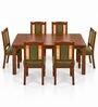Vedika 6 Seater Dining Set In Provincial Teak Finish With Olive Green Colour Chair Vedika 6 Seater Dining Set In Provincial Teak Finish With Olive Green Colour Chair
