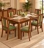Vedika 6 Seater Dining Set In Provincial Teak Finish With Olive Green Colour Chair Vedika 6 Seater Dining Set In Provincial Teak Finish With Olive Green Colour Chair
