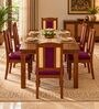 Vedika 6 Seater Dining Set In Provincial Teak Finish With Plum Colour Chair Vedika 6 Seater Dining Set In Provincial Teak Finish With Plum Colour Chair