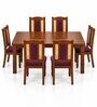 Vedika 6 Seater Dining Set In Provincial Teak Finish With Plum Colour Chair Vedika 6 Seater Dining Set In Provincial Teak Finish With Plum Colour Chair