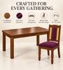 Vedika 6 Seater Dining Set In Provincial Teak Finish With Plum Colour Chair Vedika 6 Seater Dining Set In Provincial Teak Finish With Plum Colour Chair