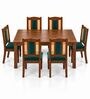 Vedika 6 Seater Dining Set In Provincial Teak Finish With Teal Green Colour Chair Vedika 6 Seater Dining Set In Provincial Teak Finish With Teal Green Colour Chair