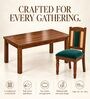 Vedika 6 Seater Dining Set In Provincial Teak Finish With Teal Green Colour Chair Vedika 6 Seater Dining Set In Provincial Teak Finish With Teal Green Colour Chair