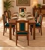Vedika 6 Seater Dining Set In Provincial Teak Finish With Teal Green Colour Chair Vedika 6 Seater Dining Set In Provincial Teak Finish With Teal Green Colour Chair