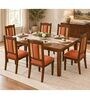 Vedika 6 Seater Dining Set In Provincial Teak Finish With Terracotta Orange Colour Chair Vedika 6 Seater Dining Set In Provincial Teak Finish With Terracotta Orange Colour Chair