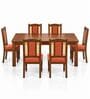 Vedika 6 Seater Dining Set In Provincial Teak Finish With Terracotta Orange Colour Chair Vedika 6 Seater Dining Set In Provincial Teak Finish With Terracotta Orange Colour Chair