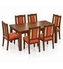 Vedika 6 Seater Dining Set In Provincial Teak Finish With Terracotta Orange Colour Chair Vedika 6 Seater Dining Set In Provincial Teak Finish With Terracotta Orange Colour Chair