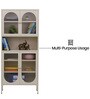 Vedra Multi-Purpose Metal Bookshelf with Fluted Glass Swing Doors Adjustable Shelves and Powder-Coated Frame