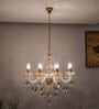 Vela 8 Arm Ceiling Chandelier In Brass  & Clear Finish With Glass Crystal Drops & Trim