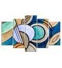 Velvet Laminated Blue Wood Unframed Abstract Art Panel Set of 5