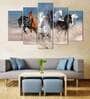 Velvet Laminated "Vastu Seven Running HorsesAbstract View" Set of 5 Wall Art Panels
