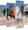Velvet Laminated "Vastu Seven Running HorsesAbstract View" Set of 5 Wall Art Panels