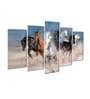Velvet Laminated "Vastu Seven Running HorsesAbstract View" Set of 5 Wall Art Panels