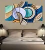 Velvet Laminated Blue Wood Unframed Abstract Art Panel Set of 5