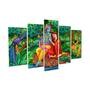 Velvet Laminated Green Wood Unframed Spiritual Art Panel Set of 5