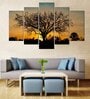 Velvet Laminated Brown Wood Unframed Landscape Art Panel Set of 5