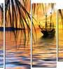 Velvet Laminated Blue Wood Unframed Landscape Art Panel Set of 5
