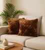 Brown Velvet Rabit Hair Feel 16X16 Inches 2Pcs Cushion Covers