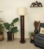 Ventus Brown Wooden Shade Column Floor Lamp With Wood Base