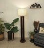 Ventus Brown Wooden Shade Column Floor Lamp With Wood Base