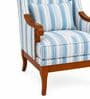 Vero Teak Wood Wing Chair With Suede Fabric In Striped Blue Vero Teak Wood Wing Chair With Suede Fabric In Striped Blue