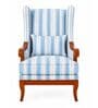 Vero Teak Wood Wing Chair With Suede Fabric In Striped Blue Vero Teak Wood Wing Chair With Suede Fabric In Striped Blue