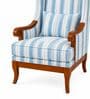 Vero Teak Wood Wing Chair With Suede Fabric In Striped Blue Vero Teak Wood Wing Chair With Suede Fabric In Striped Blue