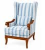 Vero Teak Wood Wing Chair With Suede Fabric In Striped Blue Vero Teak Wood Wing Chair With Suede Fabric In Striped Blue