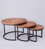 Verona Metal Nest Of Tables In Black Finish With Wooden Top (Set Of 3)