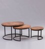 Verona Metal Nest Of Tables In Black Finish With Wooden Top (Set Of 3)