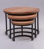 Verona Metal Nest Of Tables In Black Finish With Wooden Top (Set Of 3)