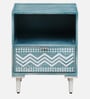 Verve Solid Wood Bedside Table in Blue and White Colour