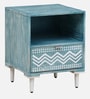 Verve Solid Wood Bedside Table in Blue and White Colour