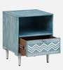 Verve Solid Wood Bedside Table in Blue and White Colour