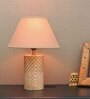 Vespera Beige Cotton Shade Table Lamp with Natural Base