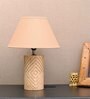 Vespera Beige Cotton Shade Table Lamp with Natural Base