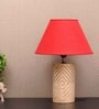 Electa Maroon Cotton Shade Night Lamp With Wood Base