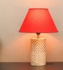 Electa Maroon Cotton Shade Night Lamp With Wood Base