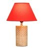 Electa Maroon Cotton Shade Night Lamp With Wood Base