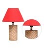 Electa Maroon Cotton Shade Night Lamp With Wood Base