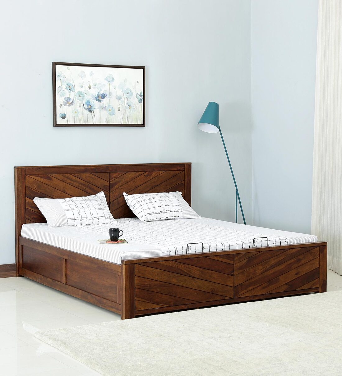 Buy Victor Solid Wood King Size Bed With Hydraulic Storage In