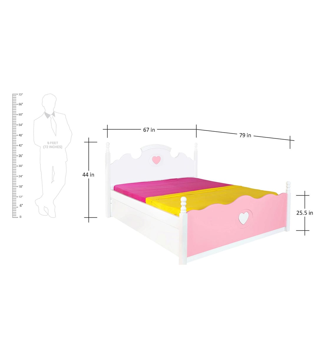 Buy Victoria Kids Queen Size Bed with Storage in Pink & White Colour by