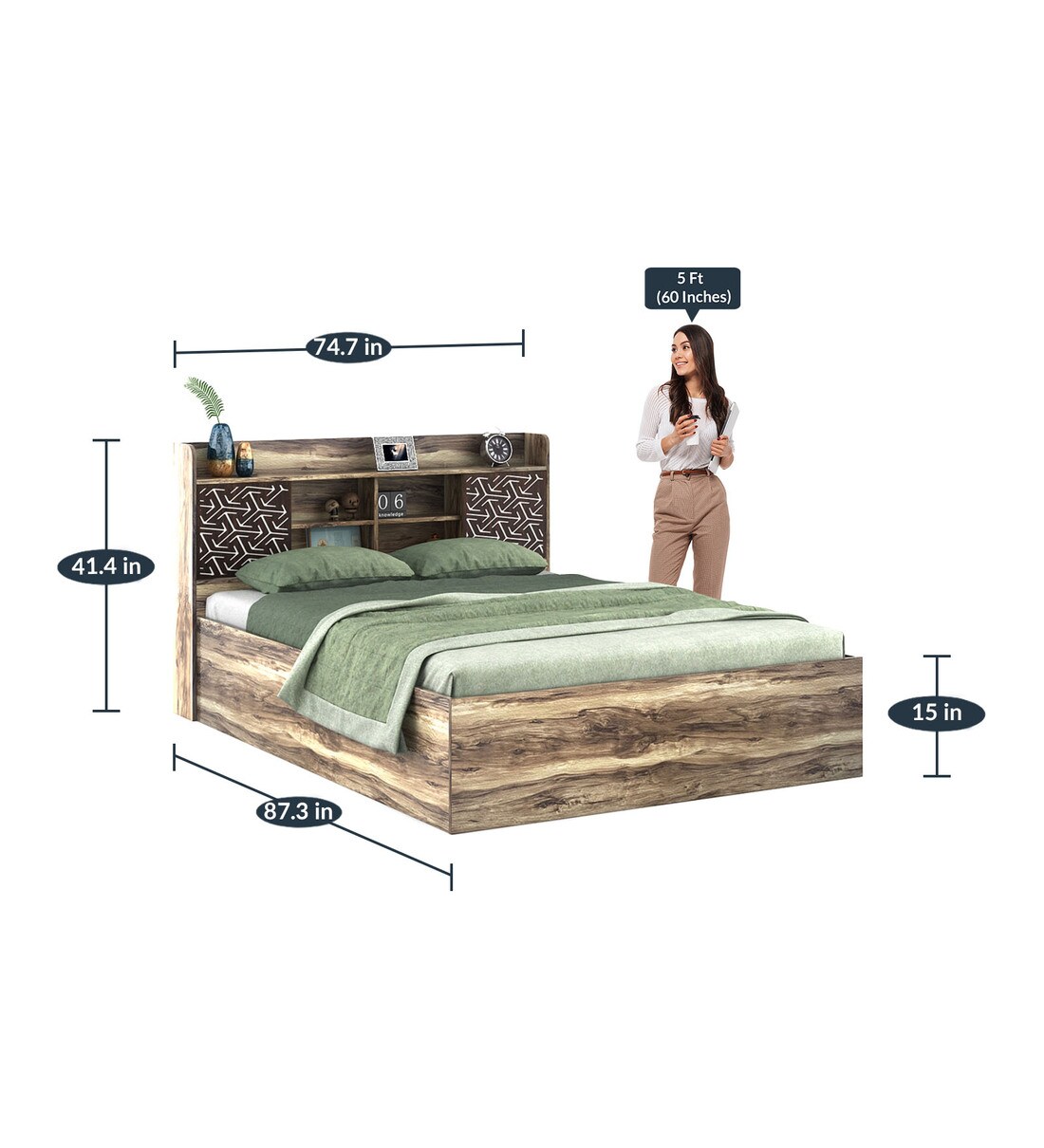 Buy Victoria King Size Bed With Hydraulic Storage in Matte Finish by A