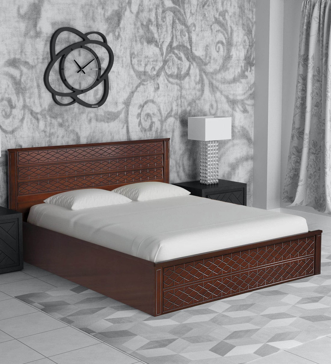 buy victoria king size bed with storage in antique cherry finish by hometown online transitional king size beds beds furniture pepperfry product